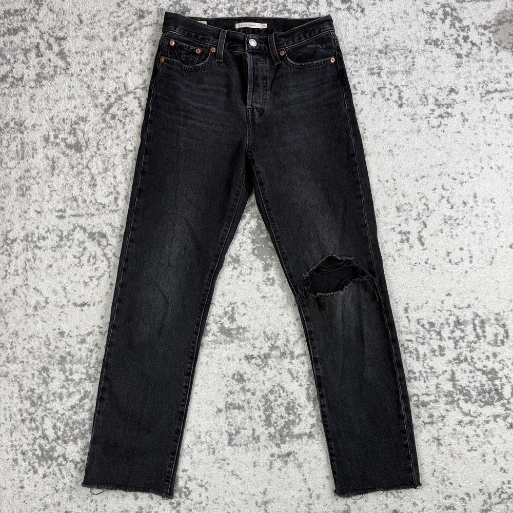 Levi's Jeans Womens 25 Black Wedgie Straight High Rise Button Fly Distressed